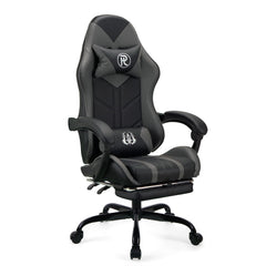 Play haha.Gaming stoel Bureaustoel Draaistoel Computerstoel Werkstoel Bureaustoel Ergonomische stoel Racestoel Leren stoel Videogamestoelen (Grijs, met voetsteun)