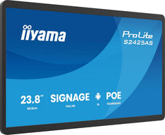 iiyama Prolite S2425AS-B1P Digitale signage display, 60,5 cm 23,8 inch, IPS LED, Full HD, USB-C audio-out, USB2.0/3.2 RJ45 Android 14 OS iiSignage² WiFi Bluetooth PoE 24/7 3H Anti-Glare zwart