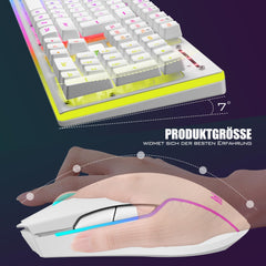 RedThunder K10 Wireless Gaming Toetsenbord en Muis Set, QWERTZ DE-Layout LED-achtergrondverlichting, 3000mA batterijcapaciteit en 3200 DPI voor gamers (wit)