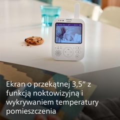 Philips Avent Premium voor babyvideo met beeld en geluid, wit, 3,5 inch display, 4 x vergroting, nachtzichtmodus, 2-weg, slaapliedjes, kamertemperatuur (model SCD891/26)