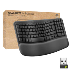 Logitech Wave-toetsen voor bedrijven, draadloos ergonomisch toetsenbord met gewatteerde palmsteun - grafiet, QWERTY Spaanse lay-out
