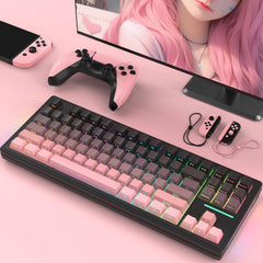 LexonElec x ATTACK SHARK M87 75% Draadloos Gaming Toetsenbord, Tri-Mode-BT5.0/2,4G/Bedraad, 27 RGB Backlit, TKL Hot-swap Lineaire Switch, QWERTY Zijwaartse Printgradiënt PBT Keycap-Zwart/Roze