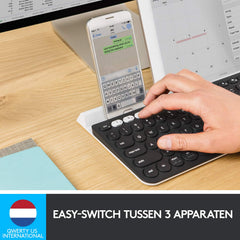 Logitech K780 Draadloos Toetsenbord, Bluetooth, Multi Device, PC/Windows/Laptop/Mac/iOS/Android, Geïntegreerde houder voor Mobiele Apparaten, QWERTY US International layout - Grijs/Wit