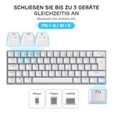 RK ROYAL KLUDGE RK61-DE mechanisch toetsenbord, 60% Bluetooth/bedraad, 2,4 GHz, 61 toetsen, hot-swap-compatibele bruine schakelaar, gaming-toetsenbord, compatibel met Win/Mac, wit, QWERTZ