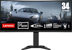Lenovo G34w-30 Gaming Monitor, gebogen, met EyeSafe, 86,4 cm (34 inch), UWQHD (VA, 170 Hz (OD), 0,5 ms MPRT, HDMI+DP, DP-kabel, FreeSync, luidspreker) helling/hoogteverstelling, zwart