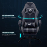 Play haha.Gaming stoel Bureaustoel Draaistoel Computerstoel Werkstoel Bureaustoel Ergonomische stoel Racestoel Leren stoel Videogamestoelen (Grijs, met voetsteun)