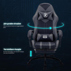 Play haha.Gaming stoel Bureaustoel Draaistoel Computerstoel Werkstoel Bureaustoel Ergonomische stoel Racestoel Leren stoel Videogamestoelen (Grijs, met voetsteun)