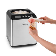 Klarstein Vanilla Sky - ijsmachine, ijsmaker, ijsmachine, 180 watt, 2 liter capaciteit, koelfunctie, LED-display, timer, roestvrij staal, eenvoudig te reinigen, zilver