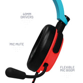 STEALTH C6-100 Neon Red & Blue Over Ear Gaming Headset PS4/PS5, XBOX, Switch, PC with Flexible Mic, 3.5mm Jack, 1.5m Cable, Lightweight, Comfortable and Durable