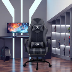 Play haha.Gaming stoel Bureaustoel Draaistoel Computerstoel Werkstoel Bureaustoel Ergonomische stoel Racestoel Leren stoel Videogamestoelen (Grijs, met voetsteun)