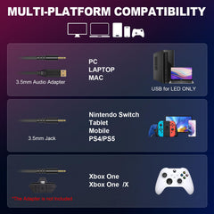 Krysenix PG1 Gaming Headset met Microfoon voor PS4/PS5/PC/Xbox, Xbox One-headset met RGB-licht, computerheadset met microfoon en 3,5 mm jack, wit
