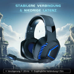 Gaming headset draadloos, gaming hoofdtelefoon voor PS5/PS4/PC/Switch/Mac, headset met microfoon, ruisonderdrukking, Bluetooth 5.2, 3D surround sound, hoofdtelefoon met kabel 3,5 mm voor Xbox Series.