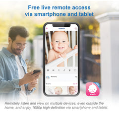 VTech RM9751 Geel Daisy Smart Wi-Fi Babycamera, iOS & Android ingeschakeld, 1080p Full HD, Privacy Mode Cover, Nachtlicht, Kalmerende Geluiden & Slaapliedjes, Twee-weg Intercom, Temperatuursensor,