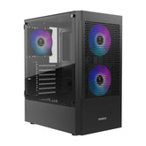 GAMDIAS TALOS E3 MESH Gaming-pc-hoes, mid-tower ATX-behuizing met zijpaneel van gehard glas en een magnetisch stoffilter en 3 ingebouwde 120 mm ARGB-ventilatoren, gereedschapsvrije installatie,