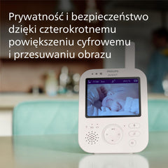 Philips Avent Premium voor babyvideo met beeld en geluid, wit, 3,5 inch display, 4 x vergroting, nachtzichtmodus, 2-weg, slaapliedjes, kamertemperatuur (model SCD891/26)