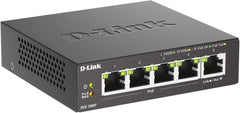 D-Link DGS-1005P 5‑poorts Desktop Gigabit PoE+ Switch (5 Poorten Met 10/100/1000 Mbit/S, 4x PoE+ poorten, 60W vermogensbudget, Plug and Play, Metalen Behuizing)