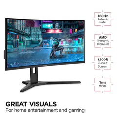 ViewSonic VX3218-2KPC VA-monitor 32 inch QHD, gebogen 1500R, 144Hz, 1ms MPRT, Adaptive Sync, 2x HDMI, 2x DisplayPort, luidspreker, in hoogte verstelbare standaard