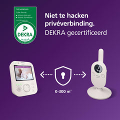 Philips Avent Premium babyfoon, afgeschermde en veilige babyfoon, camera/audio, DEKRA gecertificeerd, wit, 8,9 cm (3,5") scherm, 4x zoom, nachtzicht, 2-weg audio, kamertemperatuur, SCD891/26