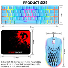 RGB Gaming Toetsenbord en Muis Set, 68 Toetsen Blue Switches 60% Mini Mechanisch Keyboard, 6400DPI Honingraat Lichtgewicht Optische Mouse, USB Bedraad, Compatibel met Windows Mac PS4 XBox, Blauw
