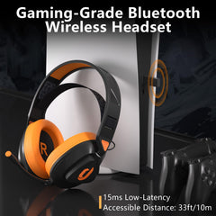 Jeecoo G90 Draadloze Gaming Headset met Lichte Vering met Microfoon, Zwart/Oranje Wireless Gaming Headset Voor PS4/PS5 PC (niet voor Xbox)