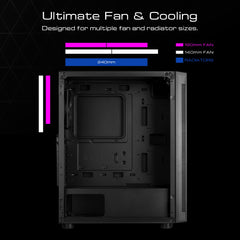 GAMDIAS PC-hoes, ATX Gaming Mid Tower, gereedschapsvrij, gehard glas zijpaneel, pre-installatie 1 x 120 mm ARGB-ventilator, ARGB-lichtstrip voorpaneel, zwart