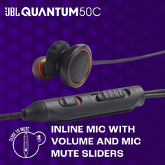 JBL Quantum 50C, Bedrade In-Ear USB-C Gaming Headset met JBL QuantumSURROUND Geluid, Multiplatform Compatibiliteit, Stemgerichte Microfoon, Volumeregelaar en Microfoondemping, in Zwart