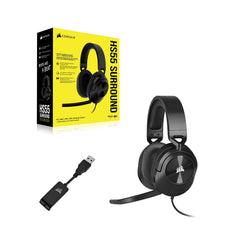 Corsair HS55 SURROUND Gamingheadset (Kunstlederen oorschelpen van traagschuim, Dolby Audio 7.1 surround sound op PC en Mac, Omnidirectionele microfoon, Multi-platform compatibiliteit) Zwart