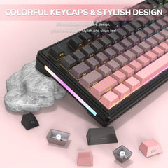 LexonElec x ATTACK SHARK M87 75% Draadloos Gaming Toetsenbord, Tri-Mode-BT5.0/2,4G/Bedraad, 27 RGB Backlit, TKL Hot-swap Lineaire Switch, QWERTY Zijwaartse Printgradiënt PBT Keycap-Zwart/Roze