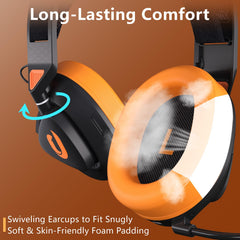 Jeecoo G90 Draadloze Gaming Headset met Lichte Vering met Microfoon, Zwart/Oranje Wireless Gaming Headset Voor PS4/PS5 PC (niet voor Xbox)