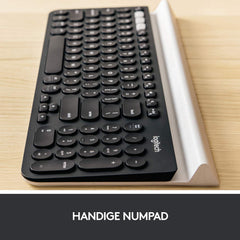 Logitech K780 Draadloos Toetsenbord, Bluetooth, Multi Device, PC/Windows/Laptop/Mac/iOS/Android, Geïntegreerde houder voor Mobiele Apparaten, QWERTY US International layout - Grijs/Wit