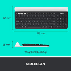 Logitech K780 Draadloos Toetsenbord, Bluetooth, Multi Device, PC/Windows/Laptop/Mac/iOS/Android, Geïntegreerde houder voor Mobiele Apparaten, QWERTY US International layout - Grijs/Wit