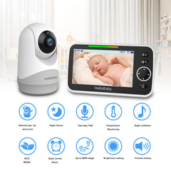 HelloBaby Monitor met camera en audio, 5 '' groot scherm met 3500 mAh batterij, externe Pan-Tilt-Zoom-camera, tweerichtingsgesprek, ECO-modus, auto-nachtzicht, bereik tot 900 voet en geen wifi