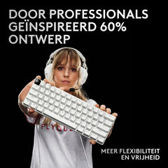 Logitech G PRO X 60 LIGHTSPEED, draadloos gaming toetsenbord, ultracompact mechanisch 60% TKL-toetsenbord, LIGHTSYNC RGB, toetsen van dubbellaags PBT, Optical Tactile, Windows PC, US INTL - Wit