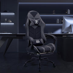 Play haha.Gaming stoel Bureaustoel Draaistoel Computerstoel Werkstoel Bureaustoel Ergonomische stoel Racestoel Leren stoel Videogamestoelen (Grijs, met voetsteun)