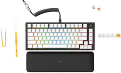 Glorious Gaming GMMK PRO 75% - Modulair mechanisch gamingtoetsenbord, TKL, 1,5 kg frame, aanpasbaar, Fox-switches, spiraalkabel, polssteun, witte PBT-toetsen, RGB, Amerikaanse QWERTY-indeling - Zwart