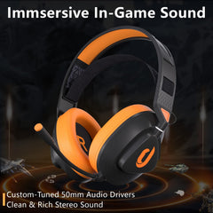 Jeecoo G90 Draadloze Gaming Headset met Lichte Vering met Microfoon, Zwart/Oranje Wireless Gaming Headset Voor PS4/PS5 PC (niet voor Xbox)