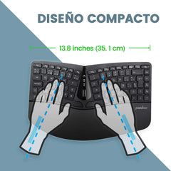 Perixx Periduo-606 Compact ergonomisch toetsenbord en draadloze verticale muis, verstelbare polssteun en low-profile toetsen, instelbare dpi, QWERTY Spaans