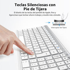 iClever BK10 Bluetooth-toetsenbord, draadloos, QWERTY-toetsenbord, Spaans toetsenbord, multi-apparaat, oplaadbaar, ergonomisch design, volledige grootte, stabiele verbinding voor