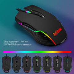RedThunder K10 Bekabeld Gaming-toetsenbord en Muiscombinatie, Echte Achtergrondverlichting, Zachte Lederen Polssteun, Anti-ghosting Toetsenbord + 7D 3200 dpi-muis voor PC Gamer (Zwart)