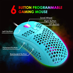 ZIYOU LANG Gaming-toetsenbordmuis, Plug & Play, Met Adapter/converter, RGB-achtergrondverlichting Gametoetsenbord + 6400 DPI Programmeerbare Muis, Voor Gaming/Working/PC/Mac-blauw, UK Layout QWERTY