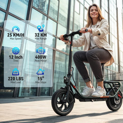 SISIGAD Elektrische Scooter 12 inch Elektrische Steppen Volwassenen Opvouwbare E Scooter met Afneembare Mand, E Roller 36V 7.8AH Batterij 25km/h Maxi Snelheid 300W Motor, Dubbele Rem & Licht