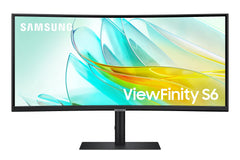 Samsung ViewFinity S65UC Curved High Resolution Monitor met luidsprekers, 34 inch, VA-paneel, 3440 x 1440 pixels, vernieuwingsfrequentie 100 Hz, responstijd 5 ms, USB-C met 90 W opladen, pivot