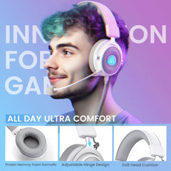 EKSA Gaming headset, 7.1 surround sound pc-headset met ruisonderdrukkende microfoon, USB & 3,5 mm audio-aansluiting, ledlicht, superlichte gaming-hoofdtelefoon voor PC/Mac/Switch/PS4/PS5/Xbox One,