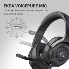 EKSA E4 AirComfy Headsets met microfoon ruisonderdrukking, over-ear pc-hoofdtelefoon, kristalhelder surroundgeluid, 263 g, ultralicht, 3,5 mm, bekabelde computerheadset voor laptop, PS4, PS5, Xbox,