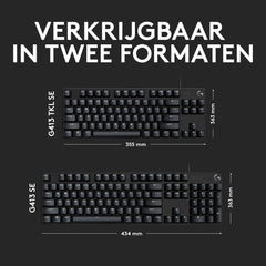 Logitech G413 TKL SE Mechanisch Gaming Toetsenbord - Compact, Pan Nordic QWERTY indeling - Zwart