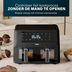 Princess airfryer met dubbele mand - 11 L - BPA- en PFAS-vrij - Gesynchroniseerd kookuiteinde - 8 programma's - Kijkvenster - 2400 W - 182276