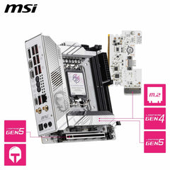 MSI MPG Z890I EDGE TI WIFI-moederbord, mini-ITX - ondersteunt Intel Core Ultra-processors (serie 2), LGA 1851-110A SPS VRM, DDR5-geheugenboost (8600+ MT/s OC), PCIe 5.0 x16, M.2 Gen5, Wi-Fi 7, 5G