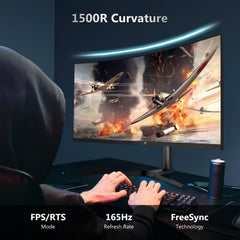 Z-Edge Gaming Monitor Gebogen 34'', 165Hz, UWQHD(3440x1440), 1ms MPRT, 21:9 met DP-kabel, AMD FreeSync, Verstelbare Standaard, 1500R VA, 300cd/m², 2*HDMI2.0 & 2*DP1.4, RGB, VESA 100 * 100mm