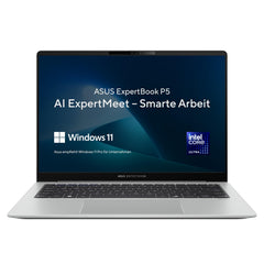 ASUS ExpertBook P5, 14 inch WUXGA Display, 16 GB RAM, 512 GGB SSD, Intel Core Ultra, Intel Arc, Windows 11, QWERTZ toetsenbord, platina zilver