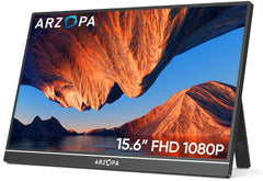 ARZOPA draagbare monitor, 15,6" 1920×1080 FHD IPS draagbaar laptopscherm met standaard, ultradun tweede scherm voor laptop/PC/Mac/PS3/4/5/Xbox - USB C en HDMI-connectiviteit - A1